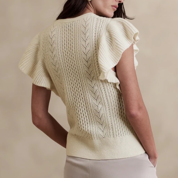 Banana Republic Sweater Flutter Sleeve June Wool Sz Medium Black NWT - Picture 4 of 5